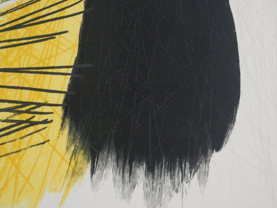 Hans HARTUNG : Abstraction noire et jaune, P97, Gravure signée