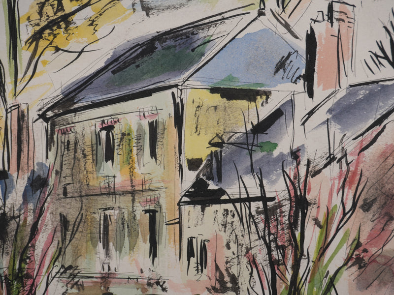 Ecole XXème : La maison dans la Loire, Aquarelle originale signée