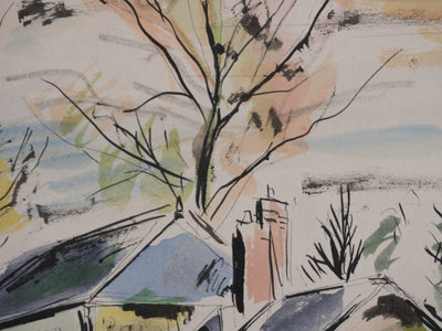 Ecole XXème : La maison dans la Loire, Aquarelle originale signée