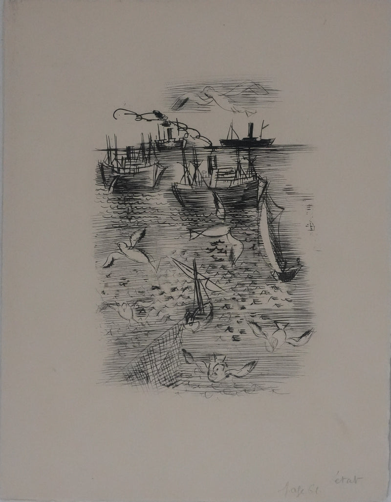 Raoul DUFY : Le retour de pêche, (Etat) Gravure originale signée