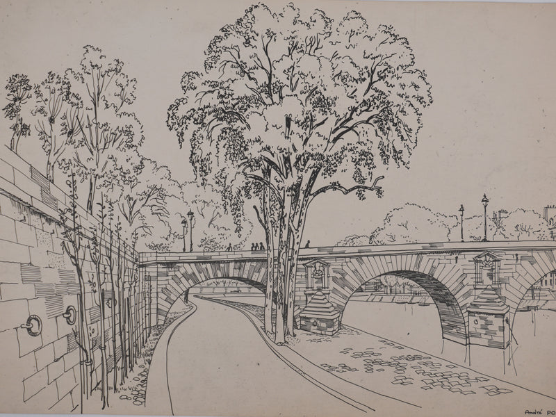 André POULAIN : Sur les quais parisiens, Lithographie originale signée
