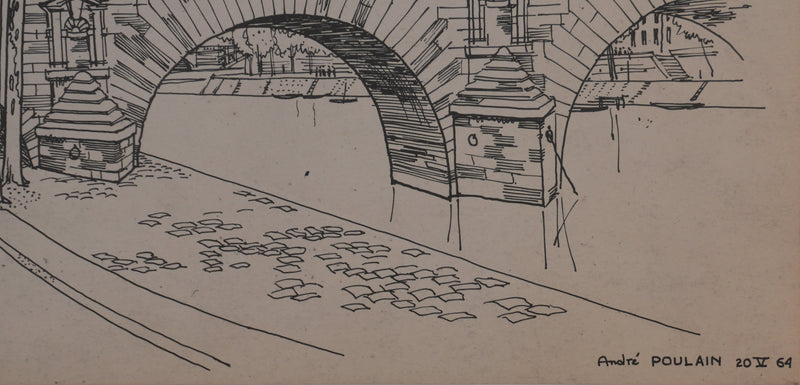 André POULAIN : Sur les quais parisiens, Lithographie originale signée