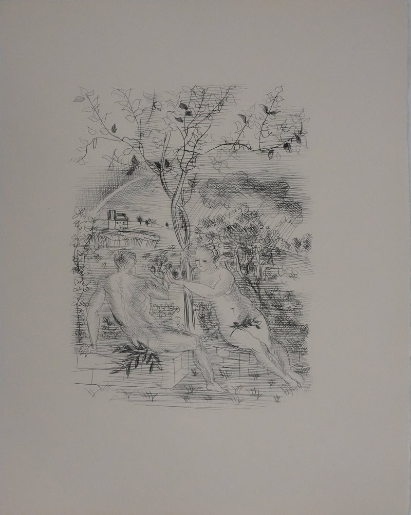 Raoul DUFY : Adam et Eve dans les jardins du Paradis, Gravure originale