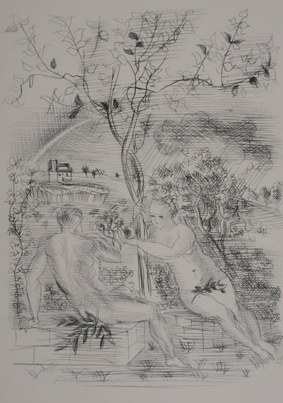 Raoul DUFY : Adam et Eve dans les jardins du Paradis, Gravure originale