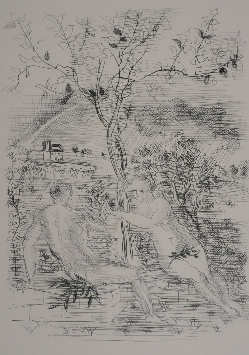 Raoul DUFY : Adam et Eve dans les jardins du Paradis, Gravure originale