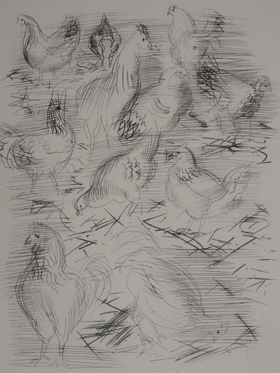 Raoul DUFY : Les poules de la basse-cour, Gravure originale