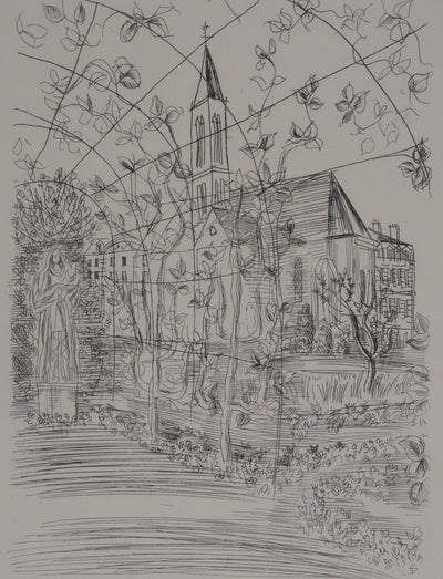 Raoul DUFY : Les jardins de l'Evêché à la statue de la Vierge, Gravure originale