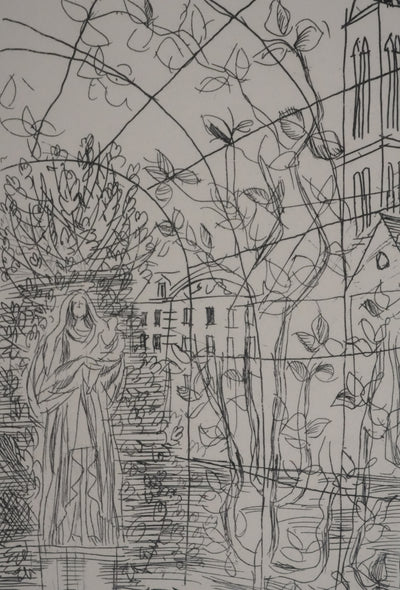 Raoul DUFY : Les jardins de l'Evêché à la statue de la Vierge, Gravure originale
