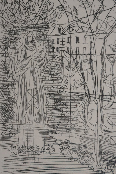 Raoul DUFY : Les jardins de l'Evêché à la statue de la Vierge, Gravure originale