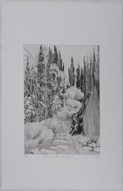 Camille COMBE : Dans la senteur du romarin, Gravure originale signée