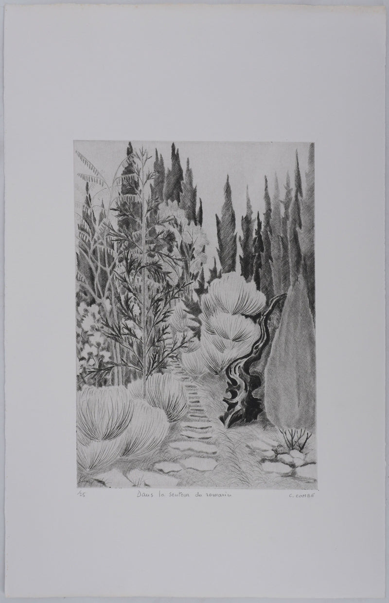 Camille COMBE : Dans la senteur du romarin, Gravure originale signée