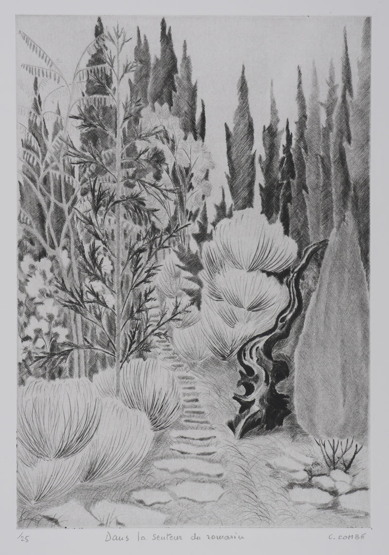 Camille COMBE : Dans la senteur du romarin, Gravure originale signée