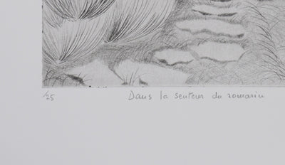 Camille COMBE : Dans la senteur du romarin, Gravure originale signée