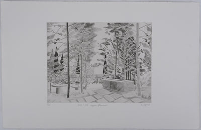 Camille COMBE : Sous les cyprès-flammes, Gravure originale signée