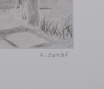 Camille COMBE : Sous les cyprès-flammes, Gravure originale signée