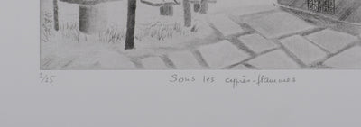 Camille COMBE : Sous les cyprès-flammes, Gravure originale signée