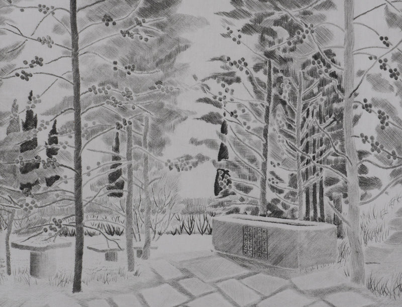 Camille COMBE : Sous les cyprès-flammes, Gravure originale signée