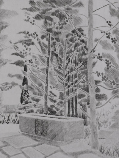 Camille COMBE : Sous les cyprès-flammes, Gravure originale signée
