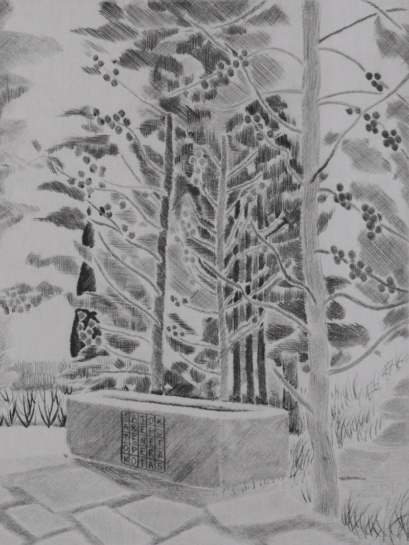 Camille COMBE : Sous les cyprès-flammes, Gravure originale signée