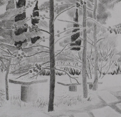 Camille COMBE : Sous les cyprès-flammes, Gravure originale signée