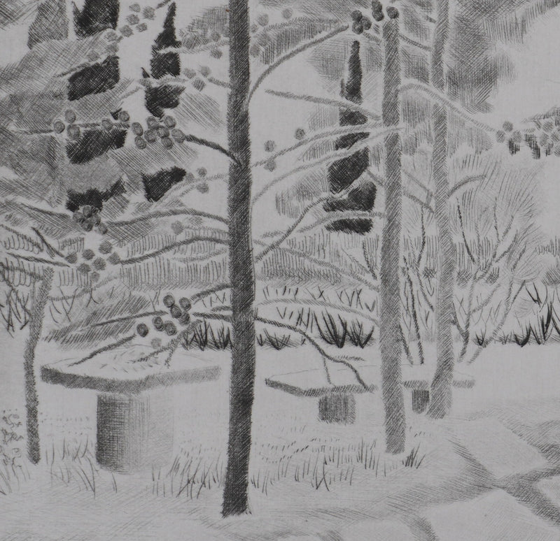 Camille COMBE : Sous les cyprès-flammes, Gravure originale signée