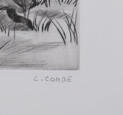 Camille COMBE : Les pins d'Auvergne, Gravure originale signée
