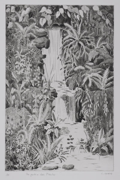 Camille COMBE : Au jardin des Plantes, Gravure originale signée