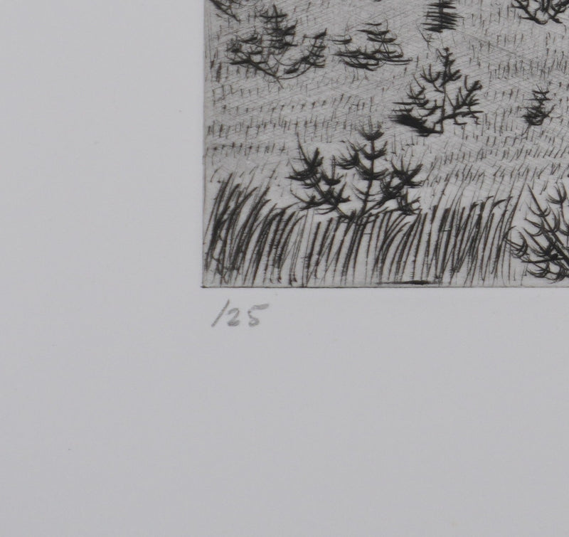 Camille COMBE : Au loin, les sommets, Gravure originale signée