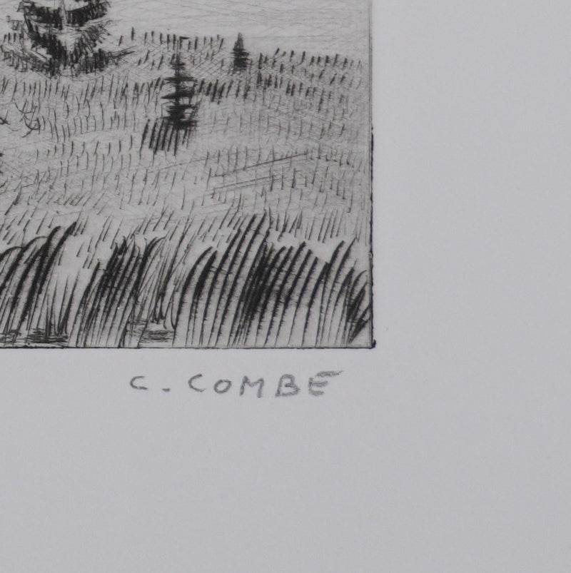 Camille COMBE : Au loin, les sommets, Gravure originale signée