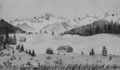Camille COMBE : Au loin, les sommets, Gravure originale signée