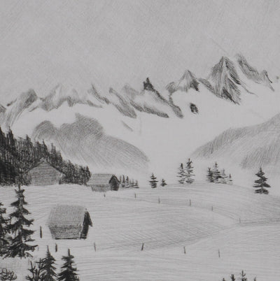 Camille COMBE : Au loin, les sommets, Gravure originale signée