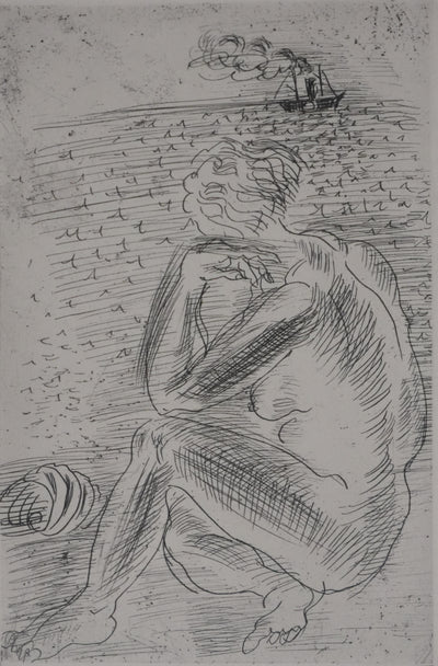 Raoul DUFY : Figure pensive à la plage, Gravure original