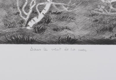 Camille COMBE : Dans le vent de la mer, Gravure originale signée