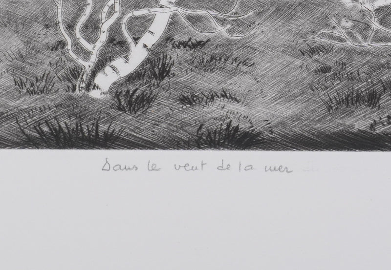 Camille COMBE : Dans le vent de la mer, Gravure originale signée