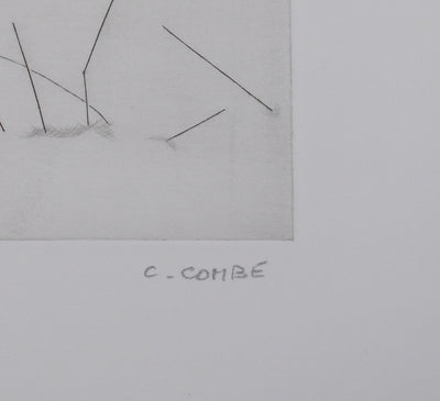 Camille COMBE : Herbes folles dans la neige, Gravure originale signée