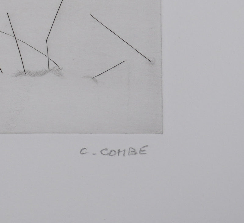 Camille COMBE : Herbes folles dans la neige, Gravure originale signée
