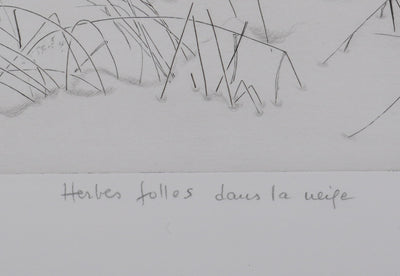 Camille COMBE : Herbes folles dans la neige, Gravure originale signée