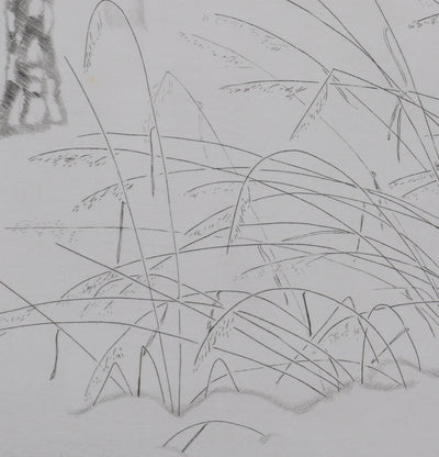 Camille COMBE : Herbes folles dans la neige, Gravure originale signée