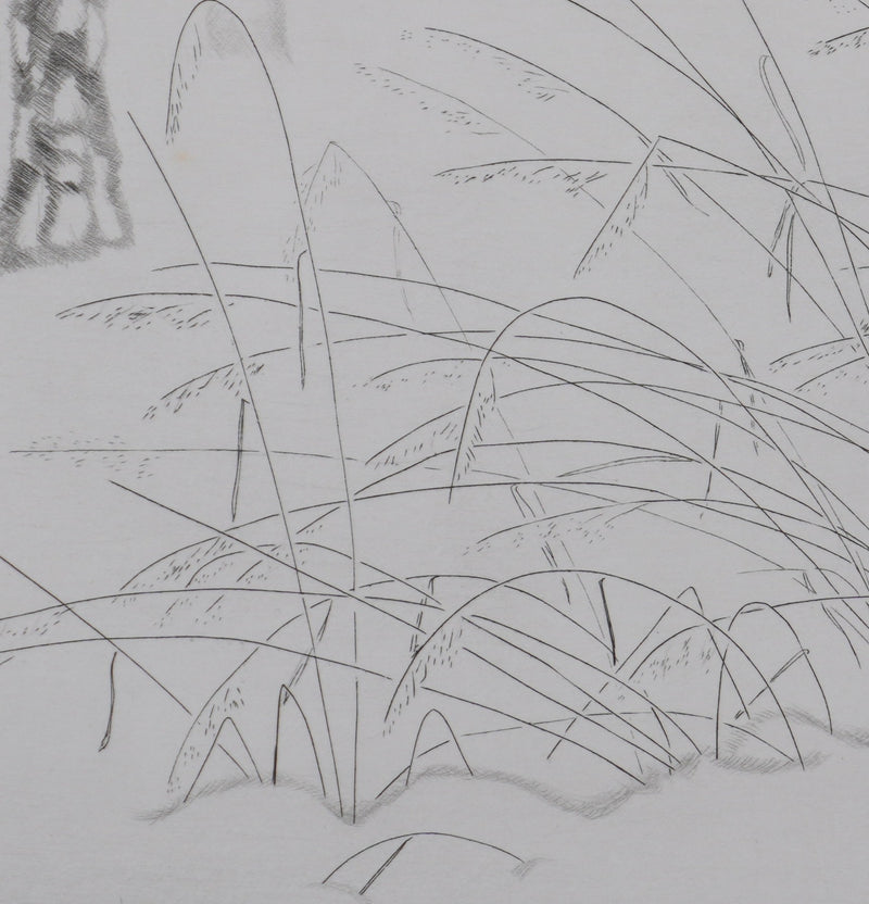 Camille COMBE : Herbes folles dans la neige, Gravure originale signée
