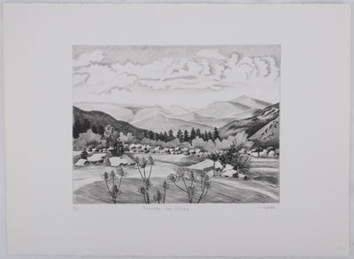 Camille COMBE : Paysage de Velay, Gravure originale signée