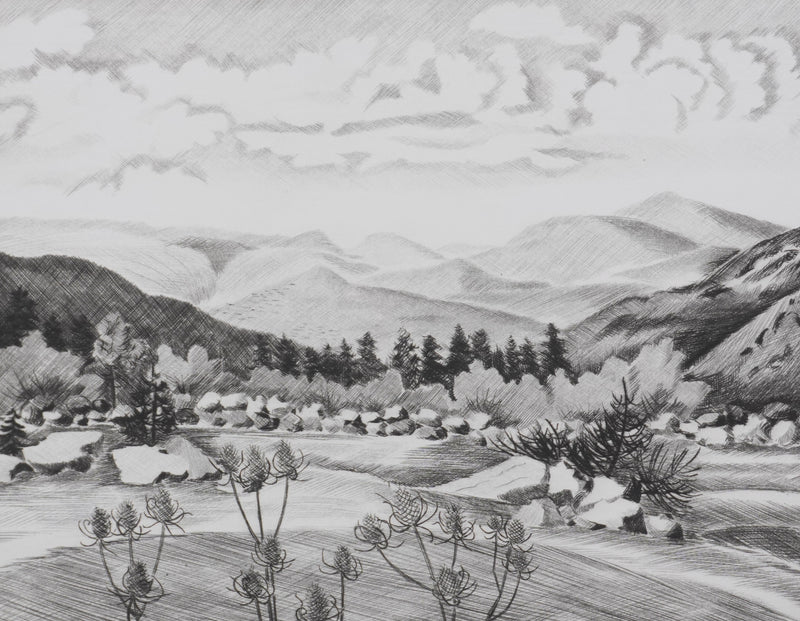 Camille COMBE : Paysage de Velay, Gravure originale signée