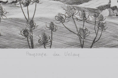 Camille COMBE : Paysage de Velay, Gravure originale signée