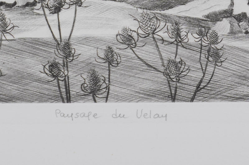 Camille COMBE : Paysage de Velay, Gravure originale signée