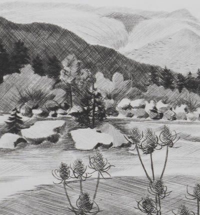 Camille COMBE : Paysage de Velay, Gravure originale signée
