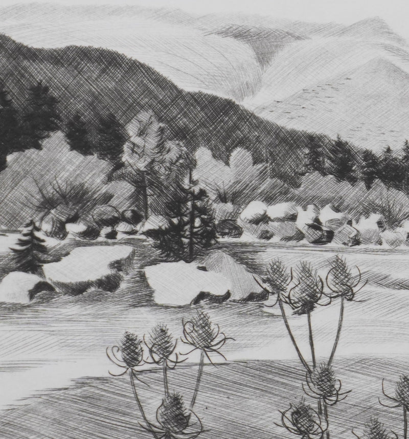 Camille COMBE : Paysage de Velay, Gravure originale signée