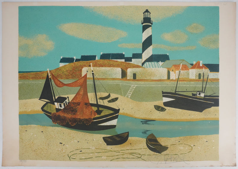 Yves GANNE : Le bateau du phare, Lithographie originale signée