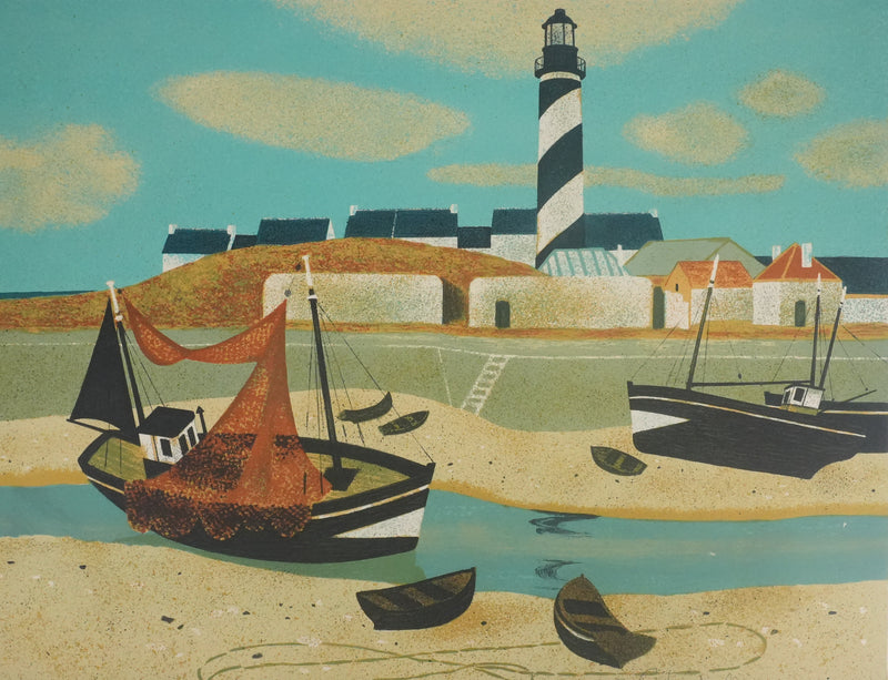 Yves GANNE : Le bateau du phare, Lithographie originale signée