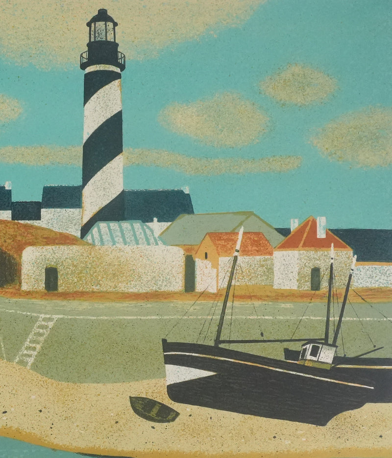 Yves GANNE : Le bateau du phare, Lithographie originale signée