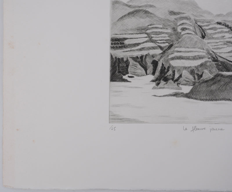 Camille COMBE : Le fleuve jaune, Gravure originale signée
