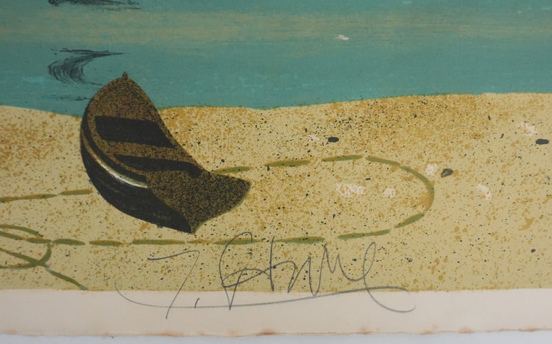 Yves GANNE : Le bateau du phare, Lithographie originale signée